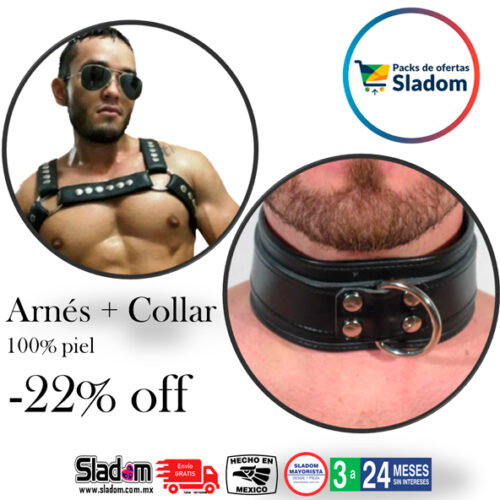 Arnés de cuero pechera + Collar de cuero leather y BDSM fetish