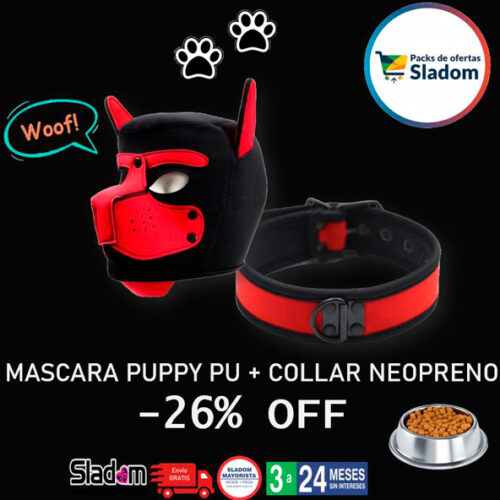 Máscara de cachorro PU + Collar de neopreno