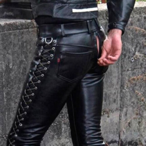 Pantalón de cuero tipo Levi´s con agujetas laterales para hombre