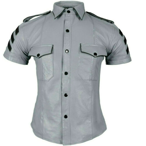 Camisa de cuero gris para hombre de la armada