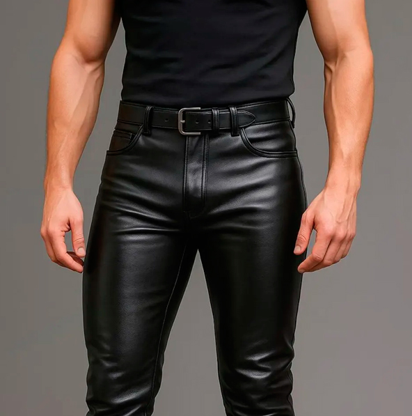 Pantalón clásico de cuero negro para hombre
