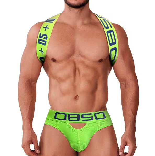 Arnés cruzado y brief para hombre, gym, playa o fiesta
