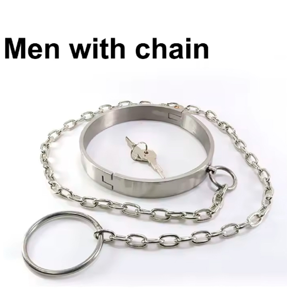 Collar de acero con cadena para esclavo BDSM, hombre o mujer