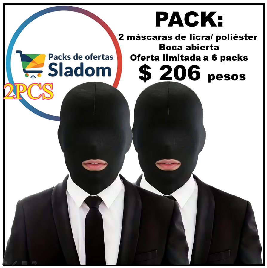 2 máscaras de licra/poliéster boca abierta unisex